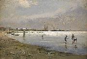 Hugo Salmson Lekande pojkar i vattenbrynet France oil painting artist